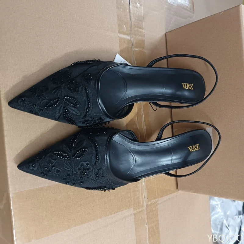 Ladies Embroider Brand High Heels Luxury Elegant Pointed Shoes Ladies Evening Party Sandals Wedding Bridal Dress shoes