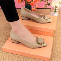 Women Pointed Toe Square Heel Shoes Chunky Heels Casual Slip on Lady High Quality Comfort Pumps