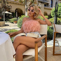 Solid Puffy Fuax Fur Strapless Crop Tops Women Fashion Sexy Furry Chest Wrapped Backless Tube Party Clubwear Vests Streetwear