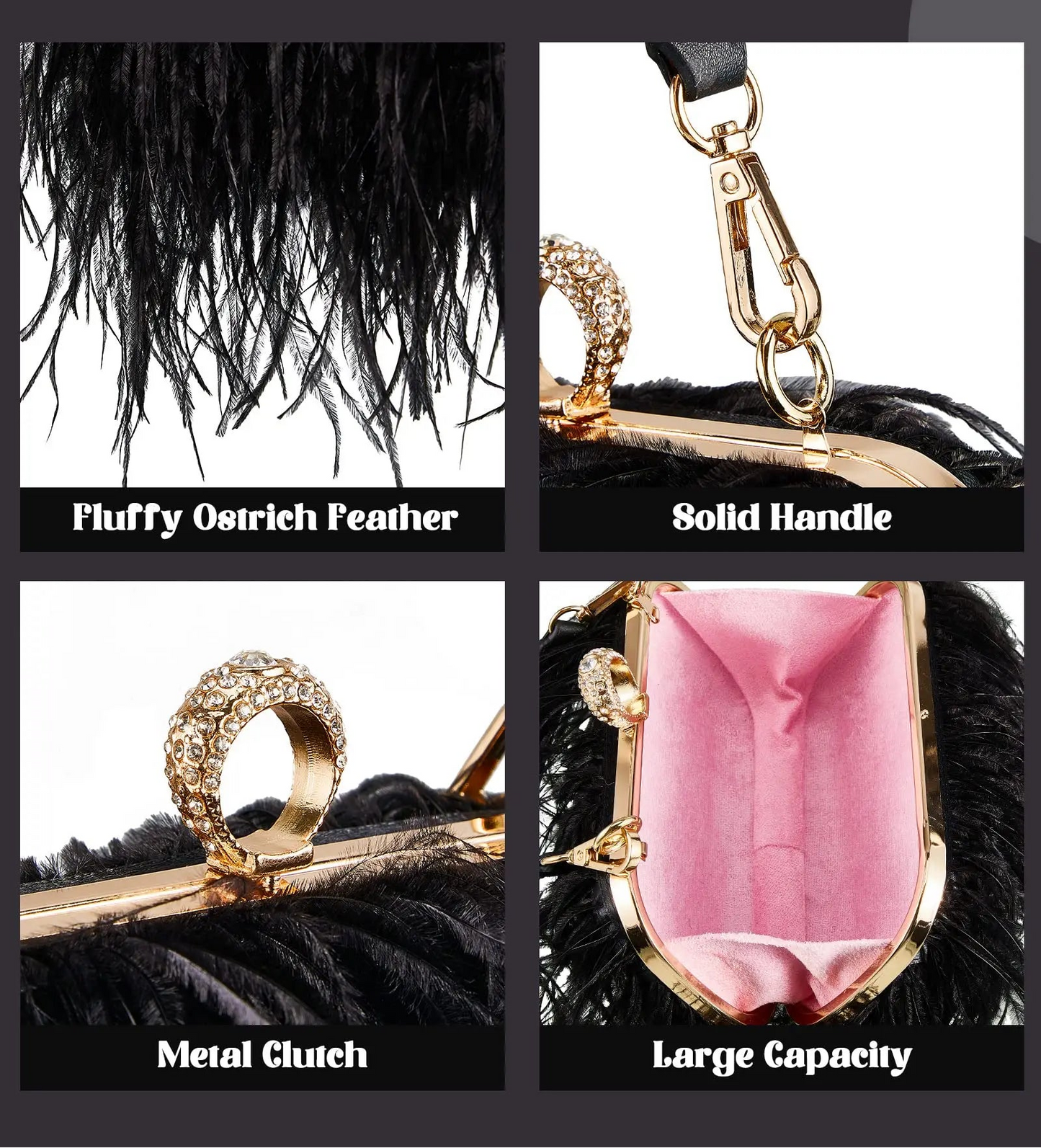 Women Ostrich Feather Clutch Purse Evening Bag Handbag Fluffy Purse Clutch Feather Evening Handbag For Wedding Anniversary Party