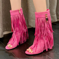 Designer Fringe Wedges Boot Sandals Woman High Heels Open Toe Party Prom Shoes Sexy Zipper Female Pumps Women Boots