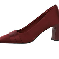 Elegant Satin High Heels Square Toe Slip-On Chunky Heel Comfortable Women's Shoes for Party Fashion Footwear Summer Autumn