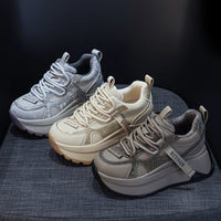 Chunky Sneakers Platform Heel Women Casual Shoes Leather Comfortable Walking Shoes Warm Fur Winter Shoes
