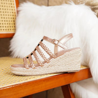 Bohemian Summer Vintage Thick Heel Woven Open Toe Roman Sandals Women's Shoes Ultra-Fibrous Quilted Roman Stilettos