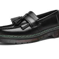 British Style Loafers Casual Round Toe Tassel Women's Leather Low Top Shoes Fashionable Slip-On Shoes