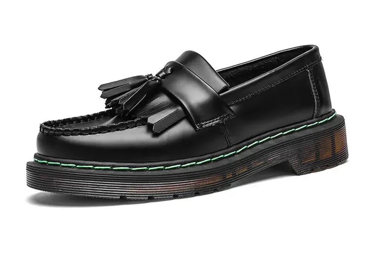 British Style Loafers Casual Round Toe Tassel Women's Leather Low Top Shoes Fashionable Slip-On Shoes