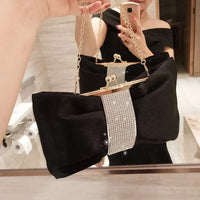 Bow women Cutch bag Luxury Party Satin Diamond Ladies Evening Bag lady Clutches small Chain messenger bags female wallet black