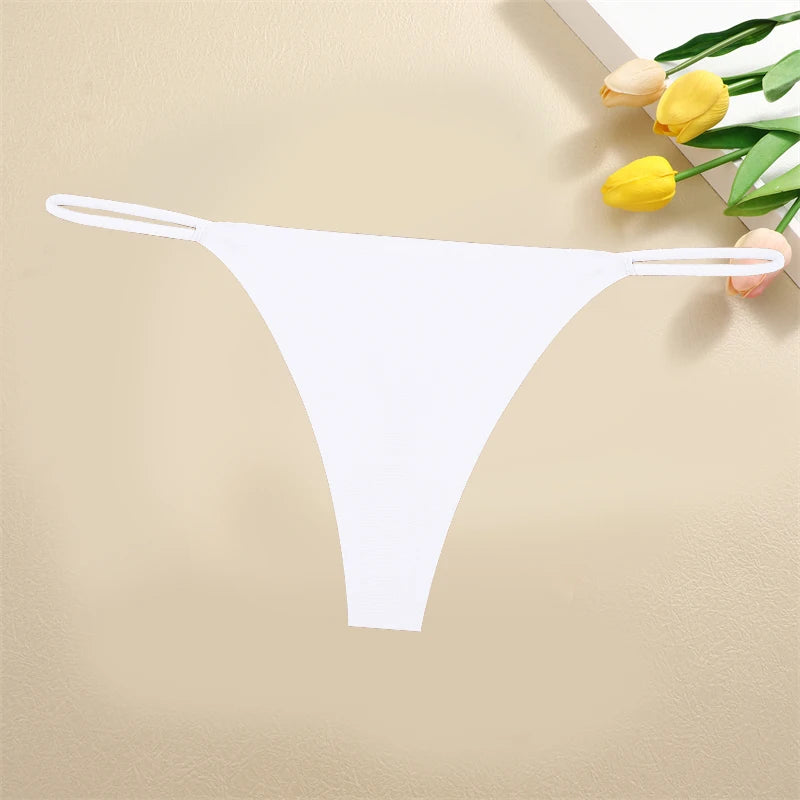 Ice Silk Women Seamless Thongs Sexy Low Waist Bikini Panties Female Traceless Underpants Ladies Solid Color T-back