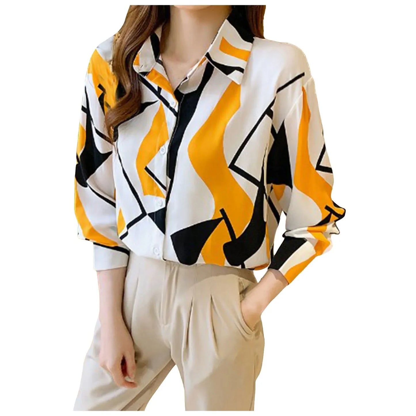 Women Temperament Print Shirt Long Sleeve Fashion Loose Shirts Ladies Lightweight Work Blouse