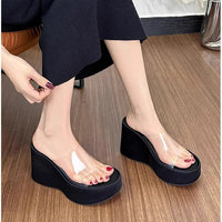 Thick Heel Platform Sandals Women's Summer Casual round Head PVC Material Beach Slippers Transparent Strap Casual Slip-On Shoes