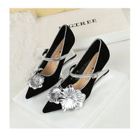 Metal Wedges 6 cm Women Pumps Flower Design High Heels Suede Sexy Party Shoes Buckle Ladies Shoes Women Wedges
