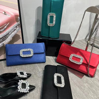 Luxury Satin Clutch Purse For Wedding Party Banquet Women's Handbag Crystal Shiny Rhinestone Diamond Evening Bag Shoulder Bag
