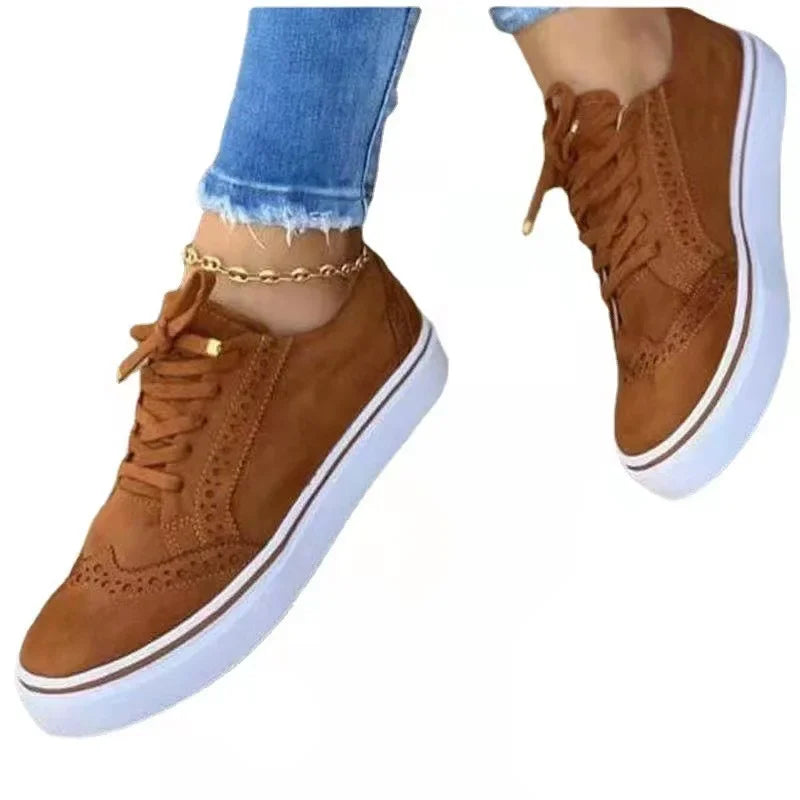 Women's Casual Shoes Comfortable Fabric Loafers Round Toe Lace Up Single Shoes PVC Sole