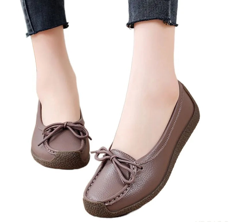 Luxury Shoes Cow tendon sole Women's Flats Anti slip shallow mouth soft soled shoes Solid color lace up