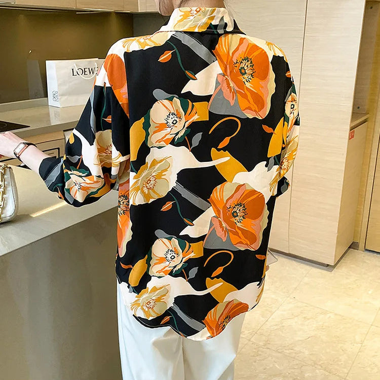 Vintage Style for Women Long Sleeve Flower Printed Spring Autumn semi formal Style Elegant Single Breasted Shirt