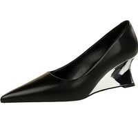 Spring Fashion Pointed Toe Pumps Woman Metal Decoration Wedges Heels Elegant Ladies Shoes