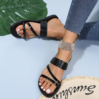 Women's Fashion Patent Leather Flat Heel Sandals Bling Rhinestone Narrow Band Beach Casual Slippers