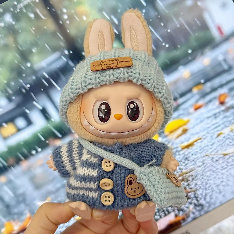 Doll clothes for Labubu Outfit 17cm Dolls Sitting Accessories Glasses Clothing Designer Kids Gift Sweater Hat Bag Set