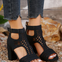 Women Fashion Strap Sexy High Heel Sandals Woman Roman Hollow Pumps Lace-up Peep Toe Sandals Casual Chunky High-heeled Sandals