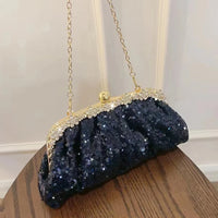 Fashion Sequins Bead Evening Bag Crystal Women Shell Clip Bags Blue Dinner Party Day Diamond Clutch Handbag Chains Shoulder Bags