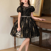 Starry Sky Dress For Girls Black Short Dress Holiday Party Birthday Fluffy Veil Dress