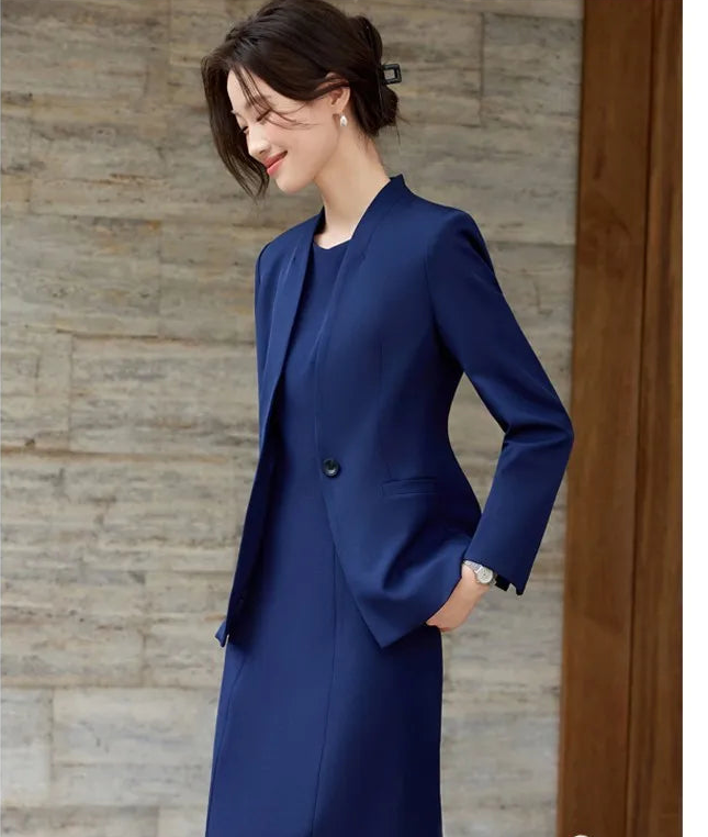 Elegant Professional Suit Dress Two-Piece Set Workwear Beauty Salon Uniform Long Sleeve Formal Outfit Polyester Fiber