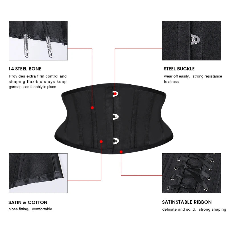 Burvogue Waist Trainer Corsets Slimming Shaper Belt Short Torso Satin Underbust Corset Sexy Lace Up Bustiers & Corsets Women Natalia Home Fashion    Natalia Home Fashion