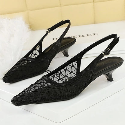Mesh breathable Women Pumps Fashion Kitten heels 3 CM Hollow out and back strap Sandals Women Shoes