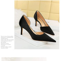 Shoes Woman Pumps Pointed Toe Shallow High Heels Snakeskin Satin Thin Heel Sandals Stiletto Party Shoes