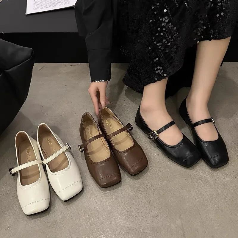 Women's Mary Jane Flat Bottom Slip-On Shoes with Buckle Soft Style Versatile Shoes
