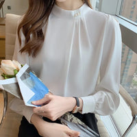 Women's Long-sleeved Fashionable Beaded Base Shirt Niche Chiffon Shirt