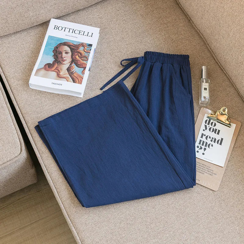 Casual Baggy Wide Leg Trousers Women Summer Thin Comfy Breathable Ankle Length Pants Vintage Loose Cotton Linen Straight Pants