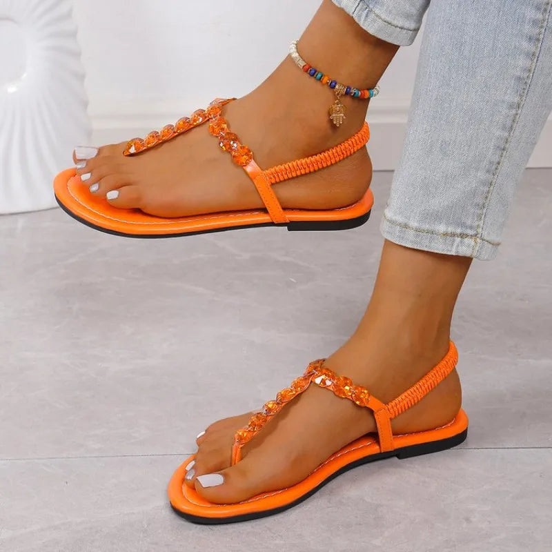 Sandals Summer Elastic Strap Casual Women's Sandals Fashionable Flat Soft Comfortable Slide for Women