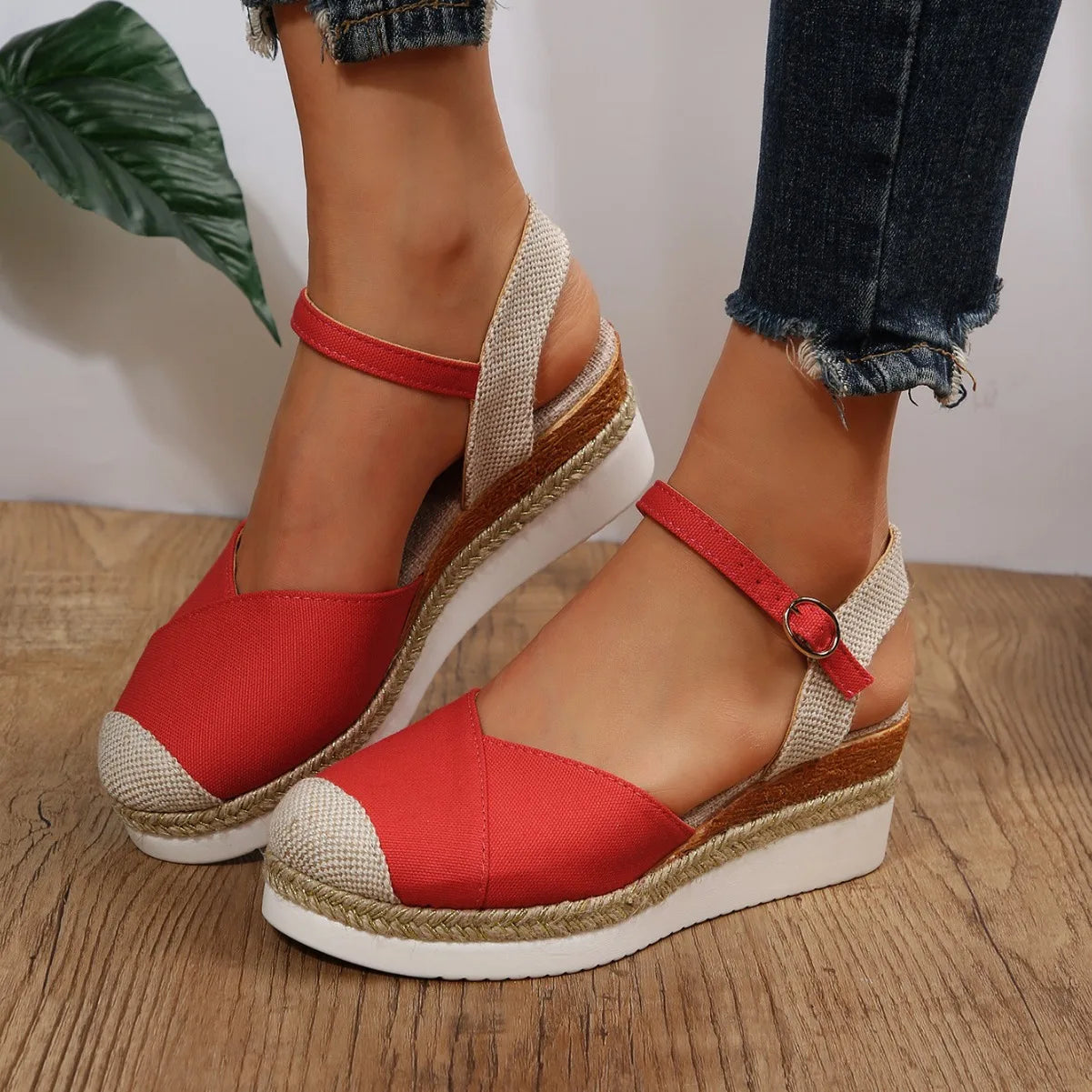 Women Closed Toe Wedge Sandals Women Buckle Strap Gladiator Shoes Woman Fashion Platform Sandals