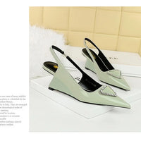Spring Candy Fashion Pointed Toe Women Pumps Sling back Wedges High Heels Party Prom Mules Shoes