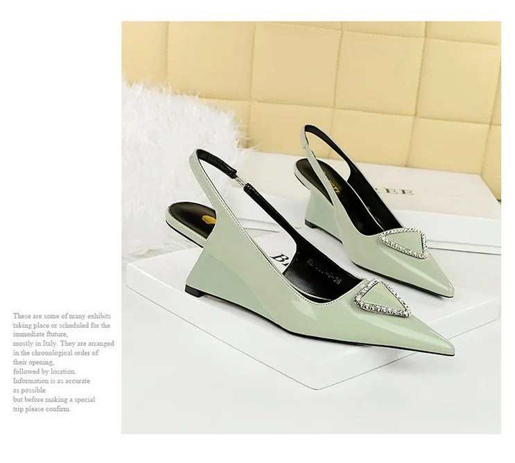 Spring Candy Fashion Pointed Toe Women Pumps Sling back Wedges High Heels Party Prom Mules Shoes