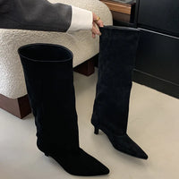 Street Style Pointed Toe Knee-High Boots Women Low Heels Shoes Female Long Booties Women Shoes