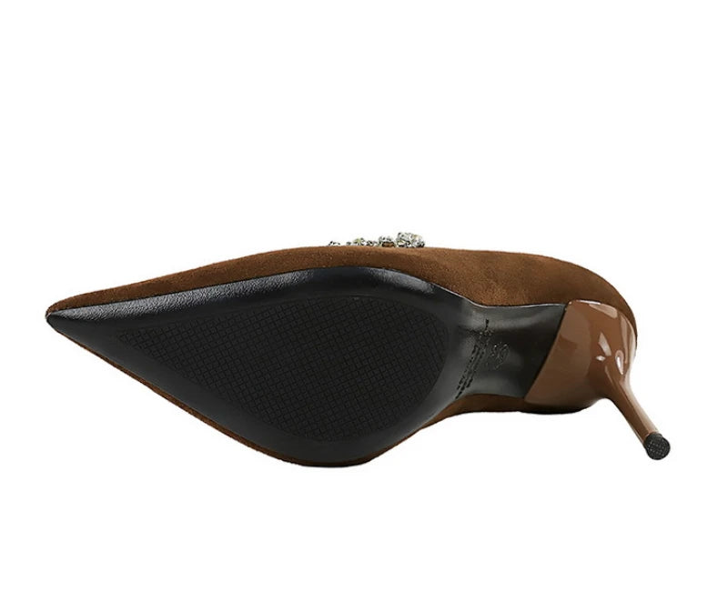 Banquet Pointed Toe High Heels Diamond Chain One-Strip Thin Heel Super High Heels Light Mouth Elegant Lace-Up