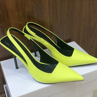 Women Neon Colors Pumps Sling back Sandals High Thin Heel Peep Toe Fetish Prom Shoes Streetwear