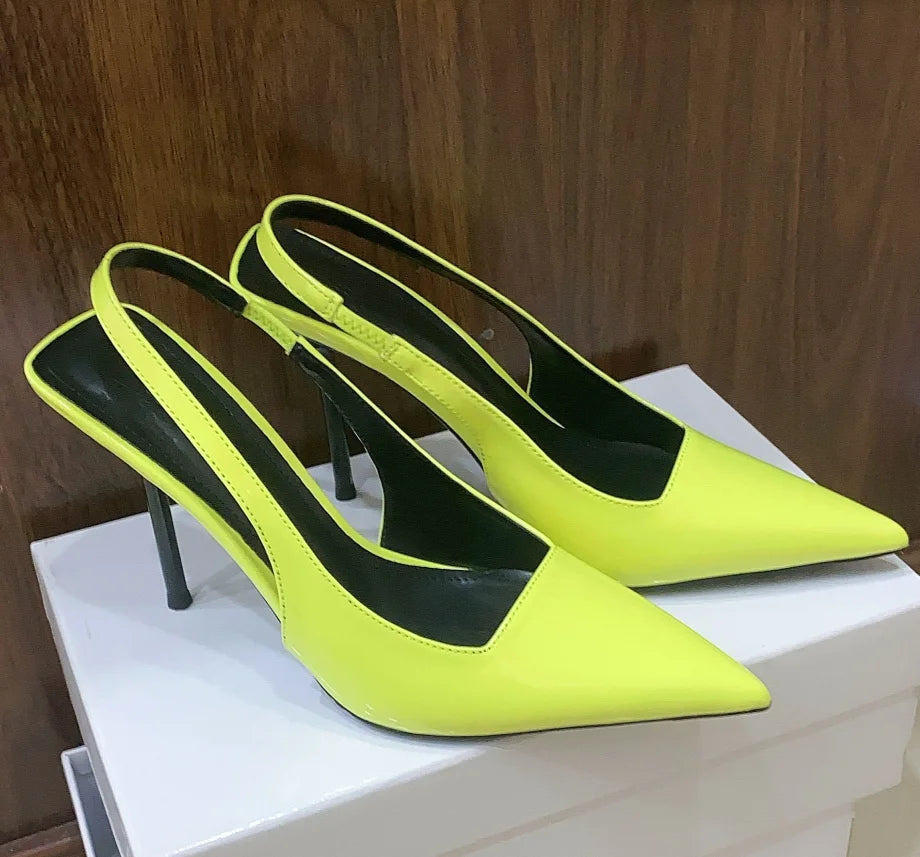 Women Neon Colors Pumps Sling back Sandals High Thin Heel Peep Toe Fetish Prom Shoes Streetwear