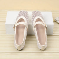 Fishnet Ballet Flats Square Toe Breathable Hollow Mesh Sandals Casual and Comfortable Mary Jane Shoes
