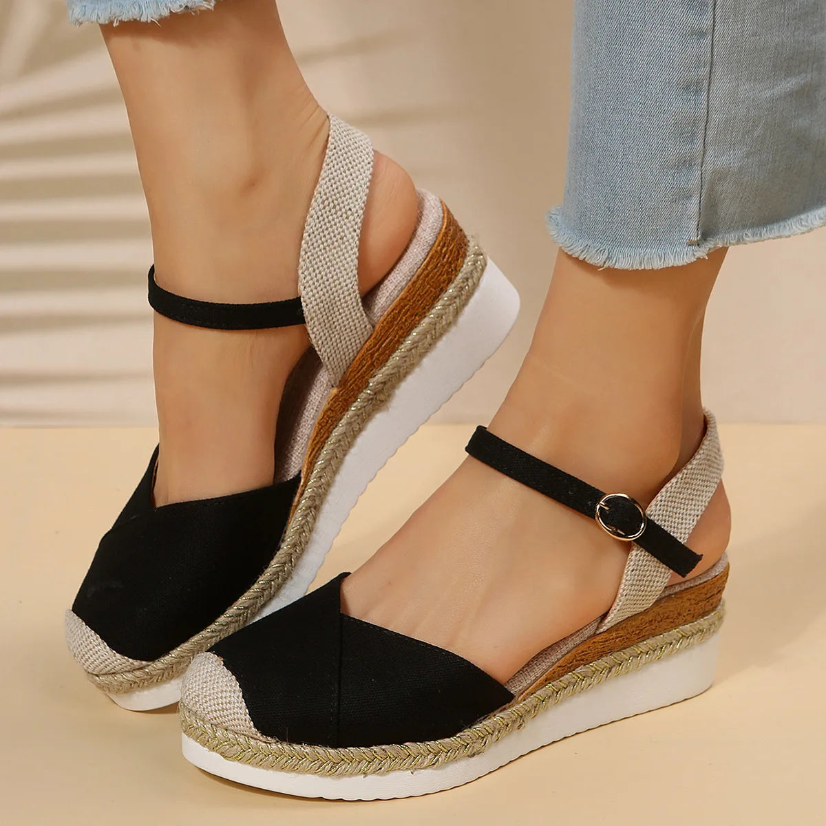 Women Closed Toe Wedge Sandals Women Buckle Strap Gladiator Shoes Woman Fashion Platform Sandals