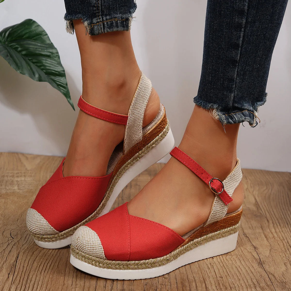 Women Closed Toe Wedge Sandals Women Buckle Strap Gladiator Shoes Woman Fashion Platform Sandals