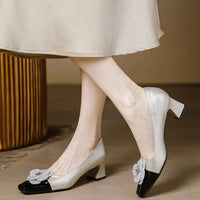 Rhinestone Camellia Flower Women's Shoes Square Toe Thick Heels 5cm Ladies Pumps Party Shoes