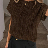 Women's Casual Round Neck Jacquard Short Sleeve Top T-shirt Leisure Commute Women Clothing