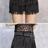 Tassel Short Shorts Women's Diamond Embellished Mid-Waist Dance Denim Hot Pants Outerwear Fashionable Korean Style Sexy