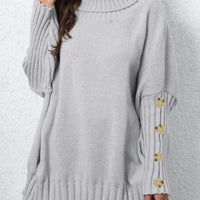 Loose Knitted High Collar Turn-down Collar Sweater for Women Full Sleeve Polyester Fiber Cross-Border Fashion Decorative Button