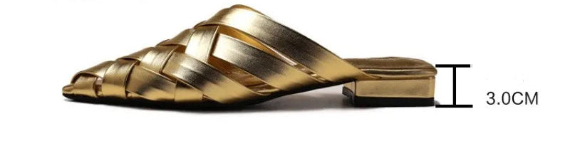 Hollow Woven Pointed Cool Slippers Women's Summer Thick Heel Outer Wear Bag Head Half Slippers Women Sandals
