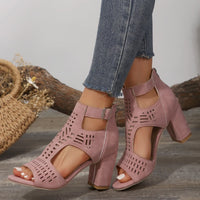 Women Fashion Strap Sexy High Heel Sandals Woman Roman Hollow Pumps Lace-up Peep Toe Sandals Casual Chunky High-heeled Sandals