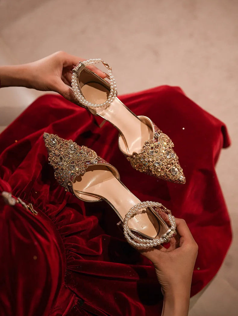 Crystal Women Wedding Shoes Rhinestone High Heels Ankle Strap Stilettos Women Crystal Party Dress Sandals